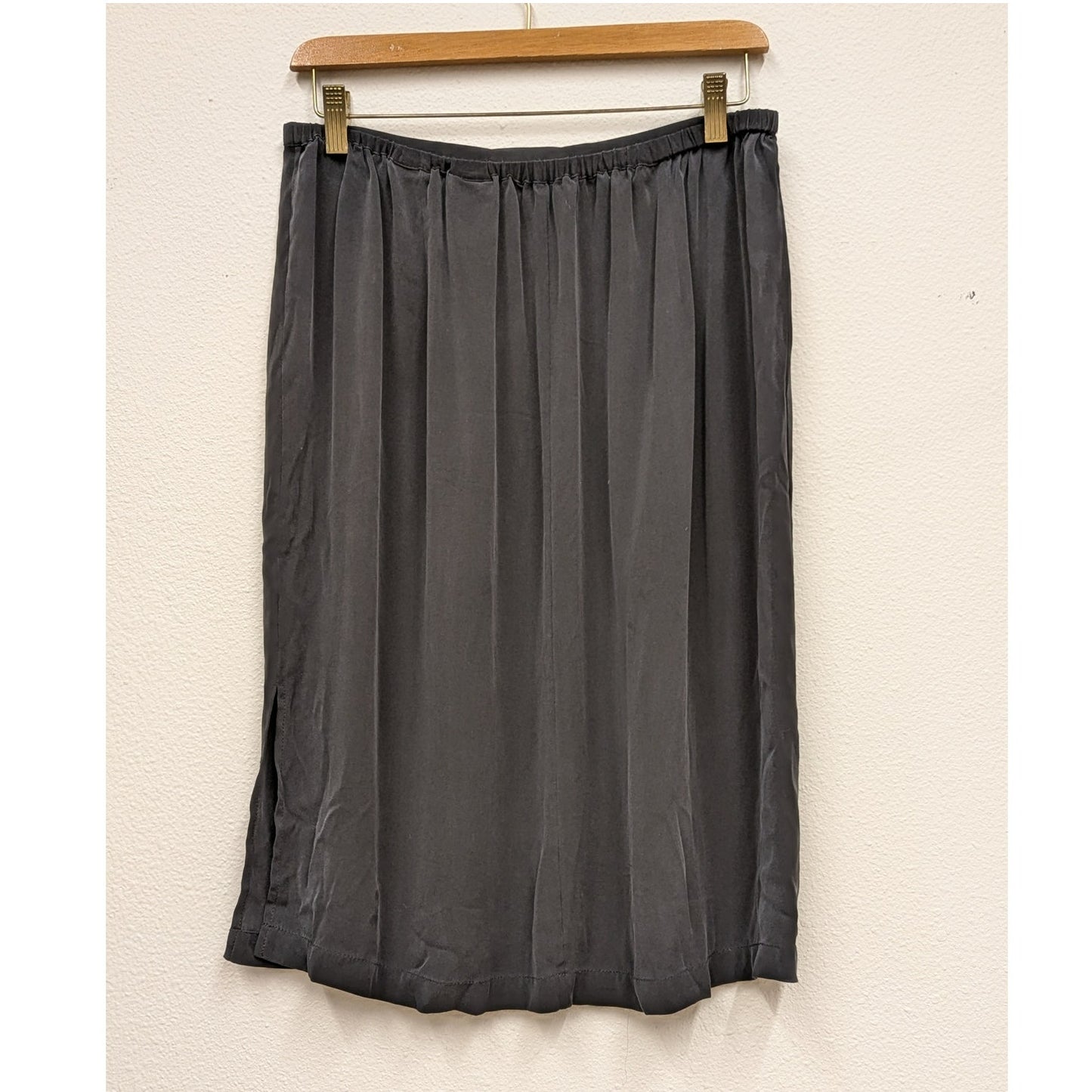 90s Valerie Stevens Black Silk Lycra Midi Skirt