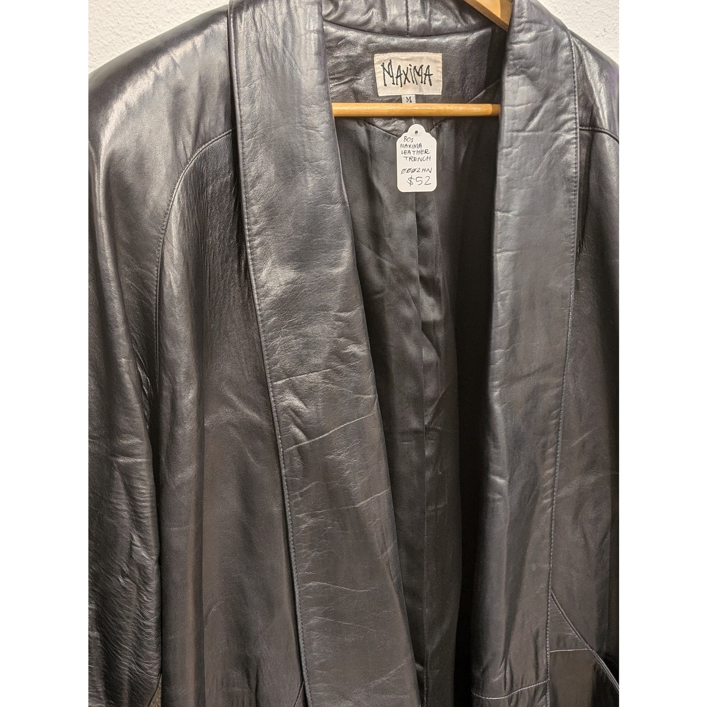 1980s Black Leather Maxima Trench Coat