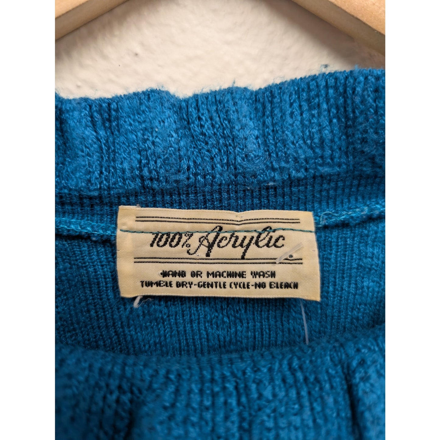 Vintage Blue Knit Sweater With Ruffle Collar