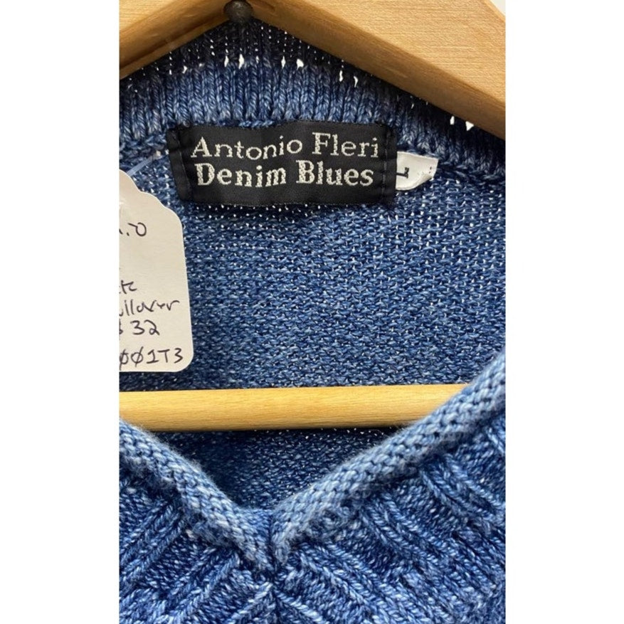 Antonio Fleri Denim Blues V-Neck Knit Sweater