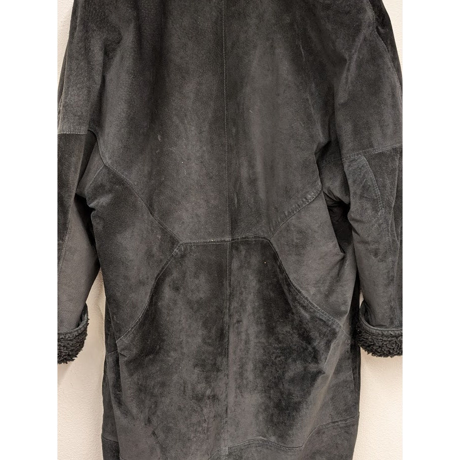 Vintage Black Suede Sherpa Lined Overcoat