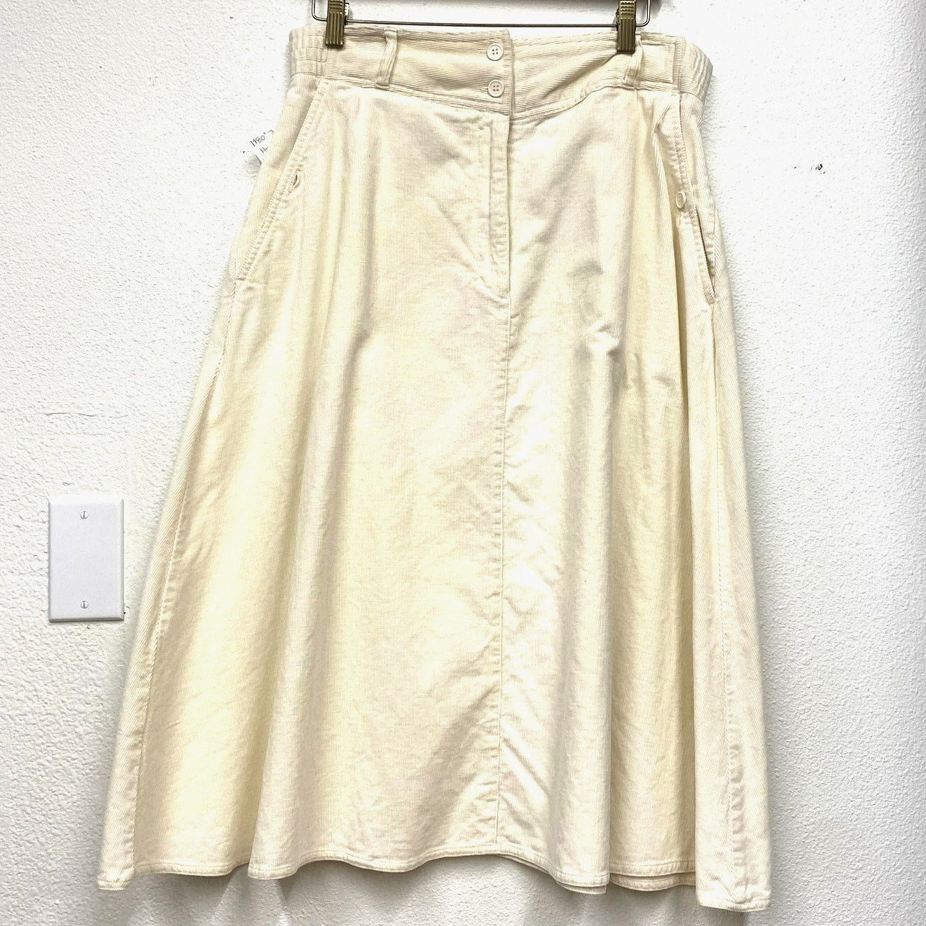 1980s Joan Harper Cream Corduroy Midi Skirt