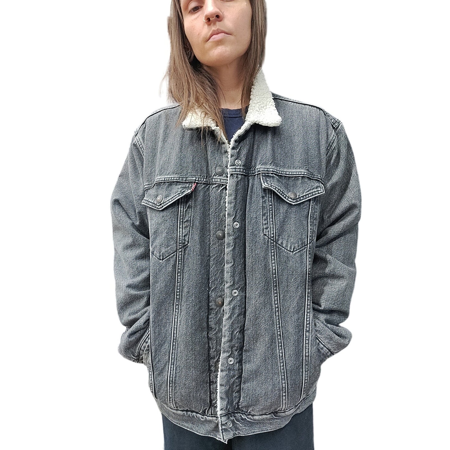 Levi's Sherpa Lined Black Stone Wash Denim Jacket