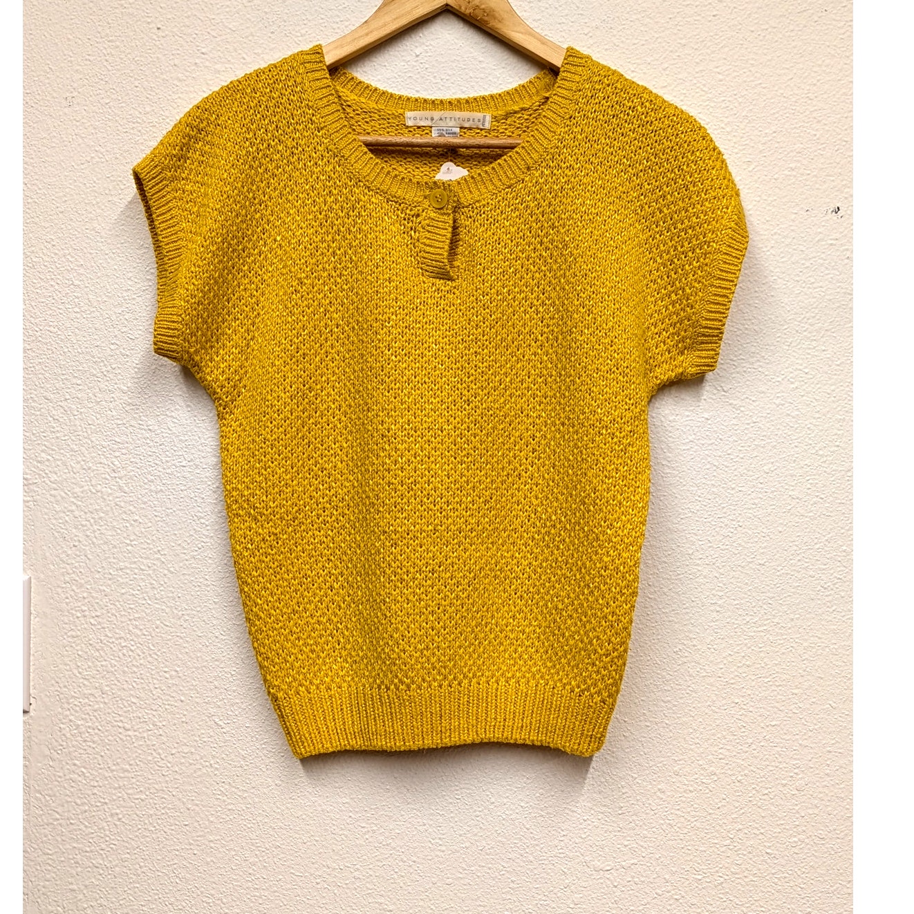 Vintage-Inspired Young Attitudes Yellow Knit Short Sleeve Sweater