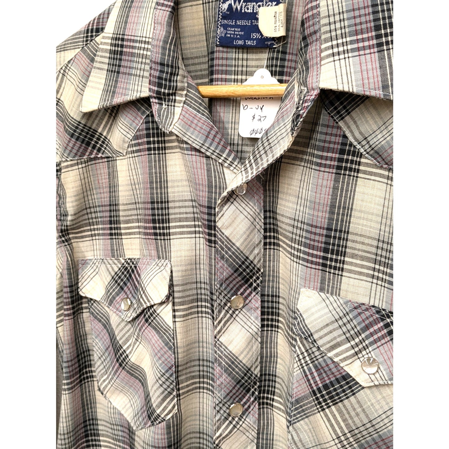 Vintage Wrangler plaid Western pearl snap-up shirt