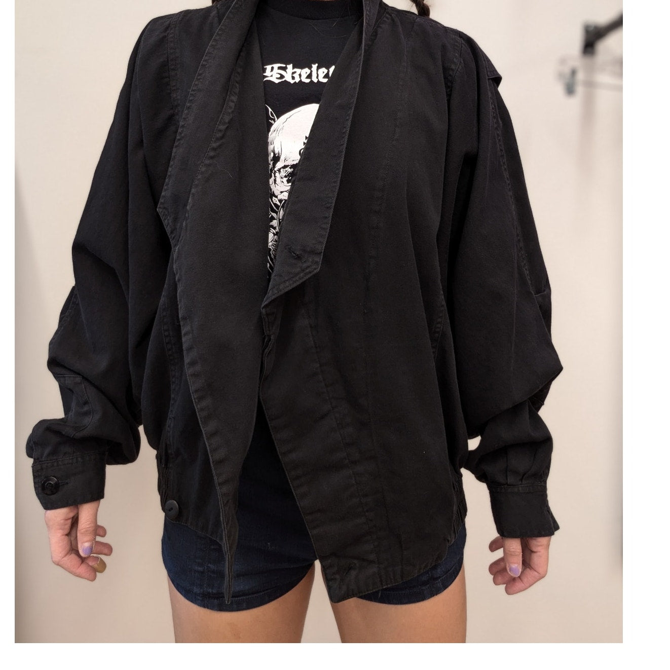 1980s black single breasted bomber style jacket