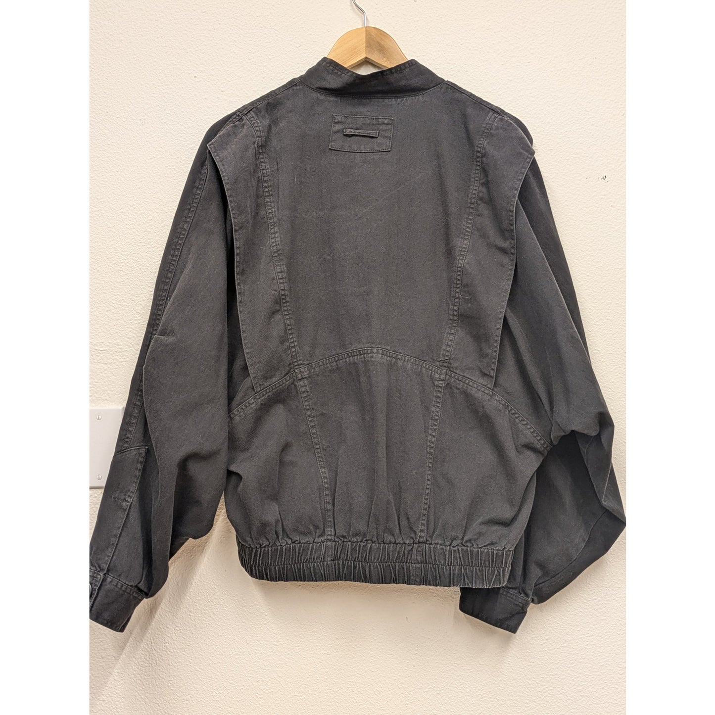 1980s black single breasted bomber style jacket