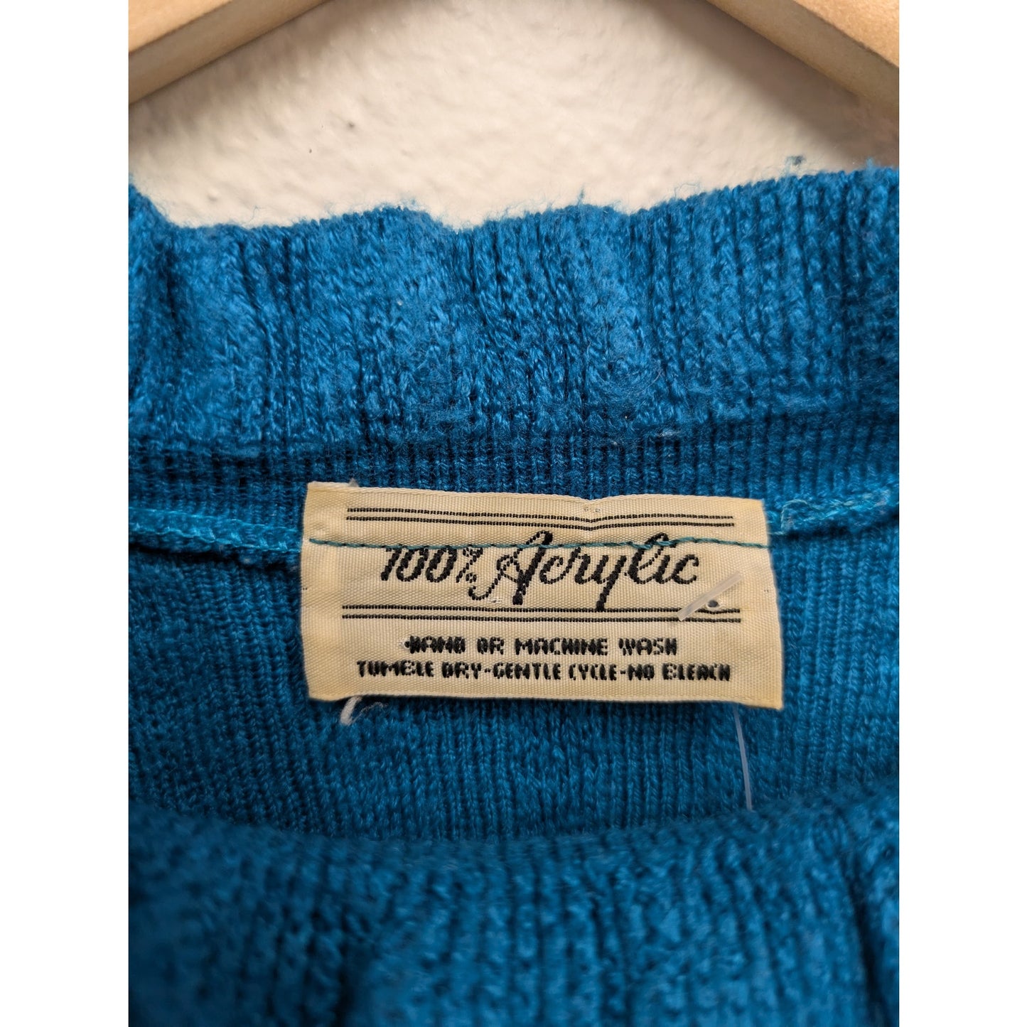 Vintage Blue Knit Sweater With Ruffle Collar