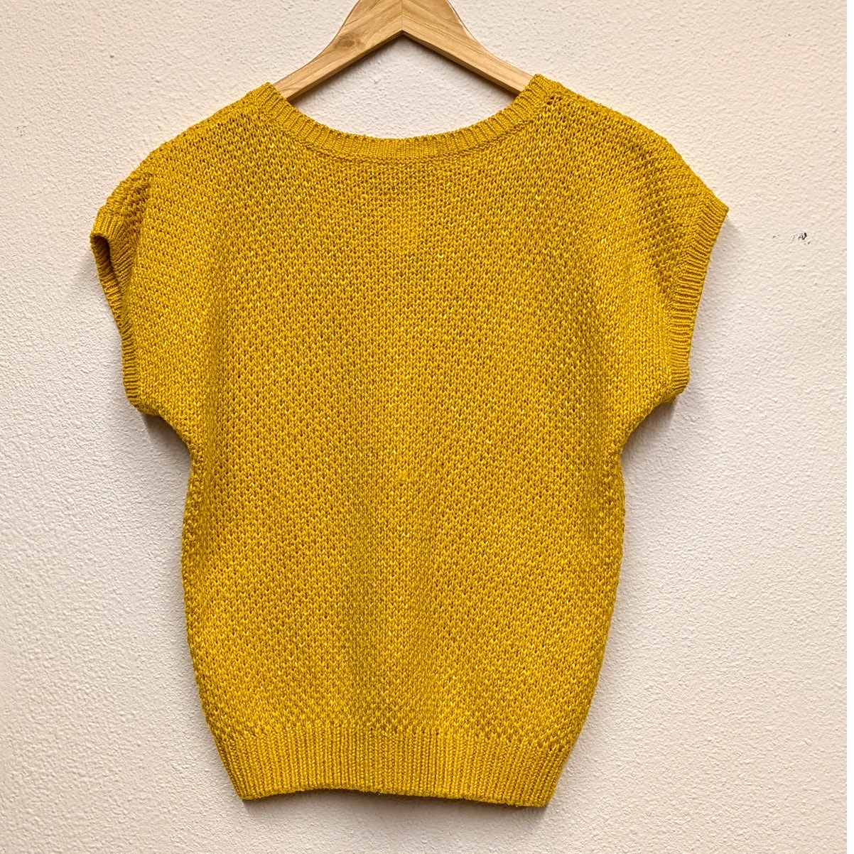 Vintage-Inspired Young Attitudes Yellow Knit Short Sleeve Sweater