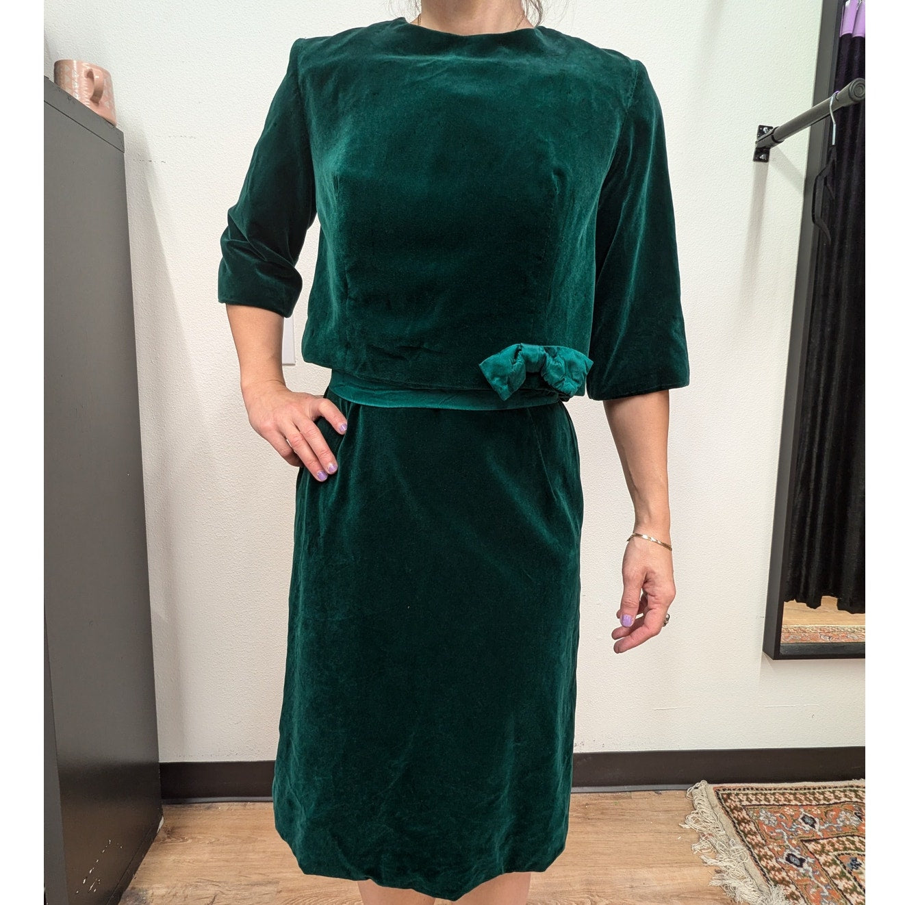 1960s emerald Green velvet dress with matching jacket