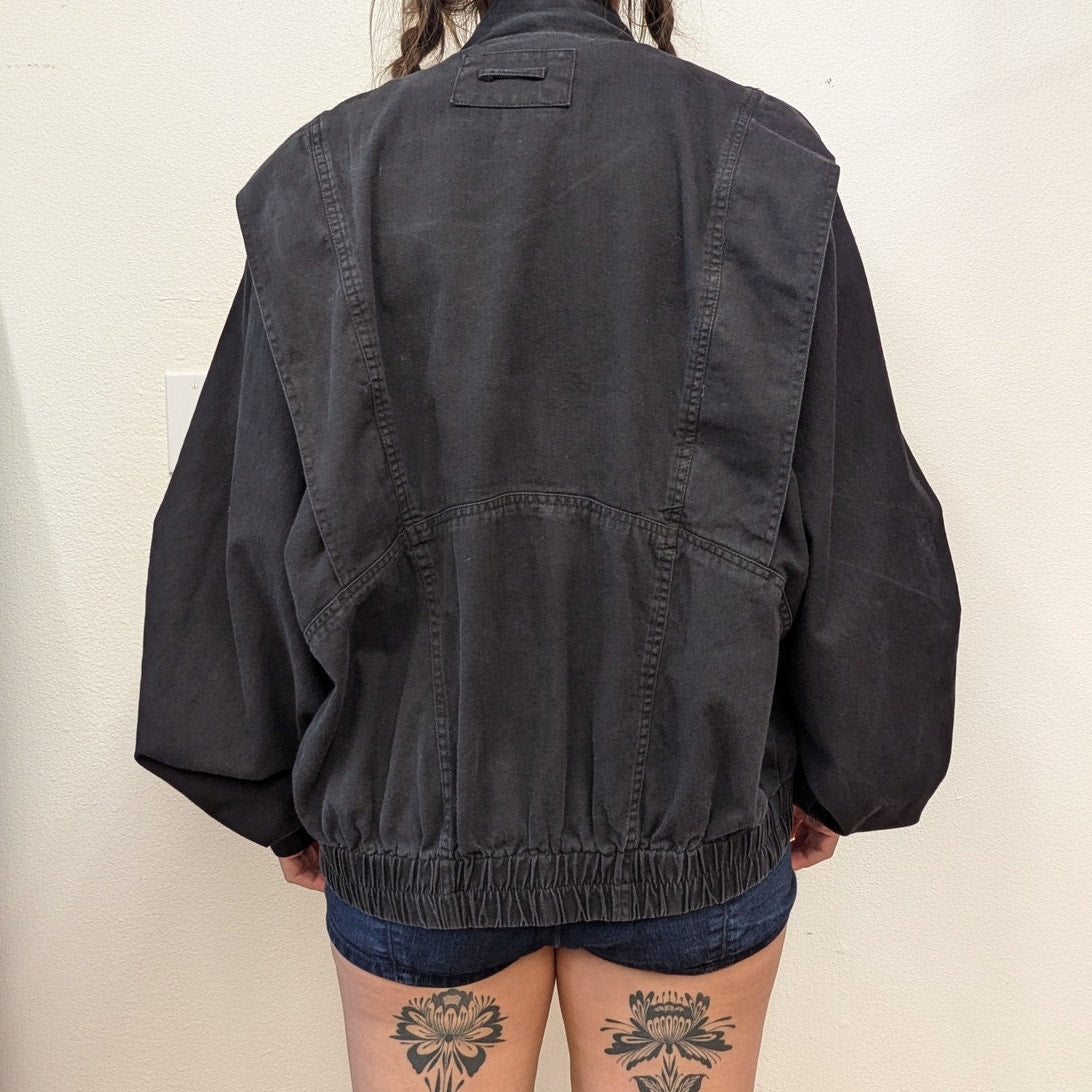 1980s black single breasted bomber style jacket