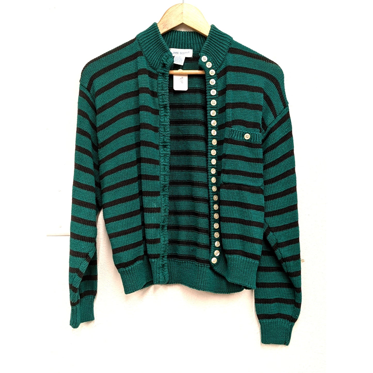 Vintage Jamie Scott Black and Green Striped Cardigan