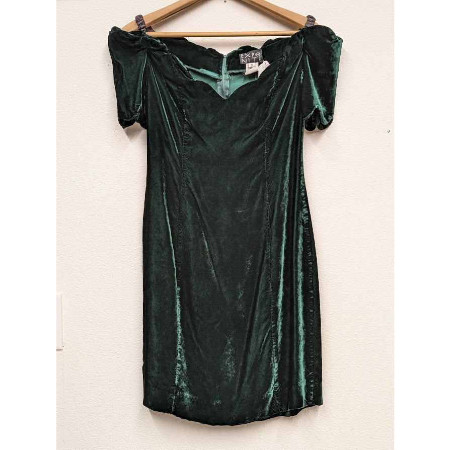 Vintage 80s Green Velvet Expo Nite Dress