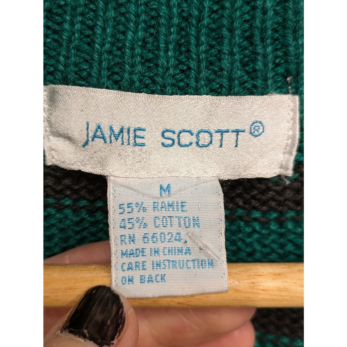 Vintage Jamie Scott Black and Green Striped Cardigan