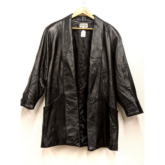 1980s Black Leather Maxima Trench Coat