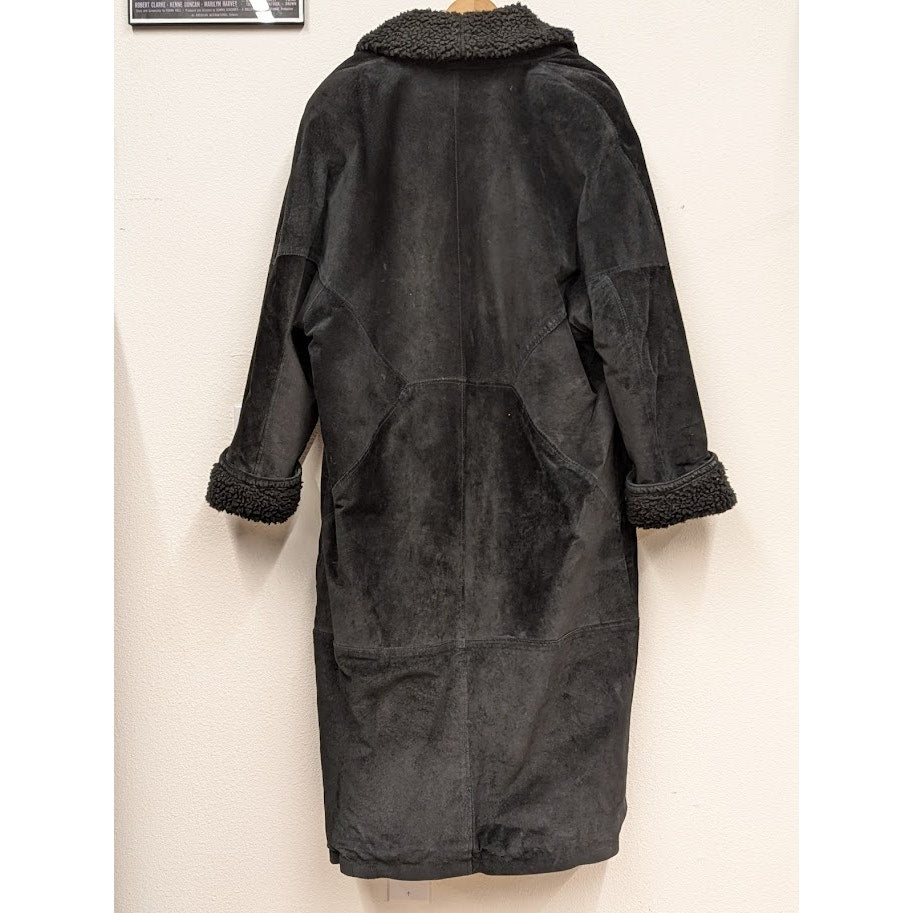 Vintage Black Suede Sherpa Lined Overcoat