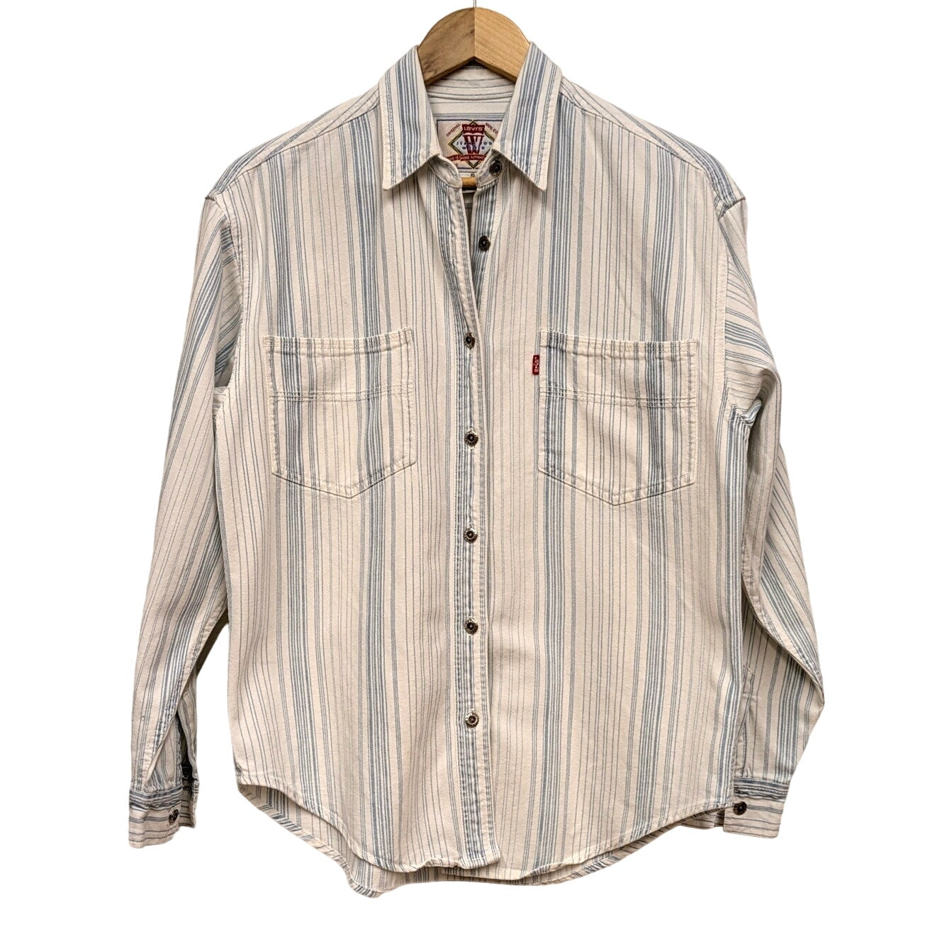 Levis white and blue striped denim shirt