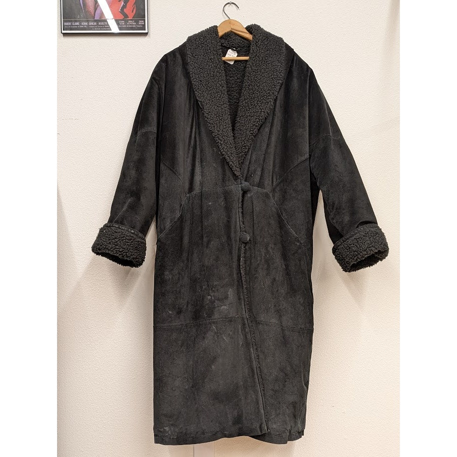 Vintage Black Suede Sherpa Lined Overcoat