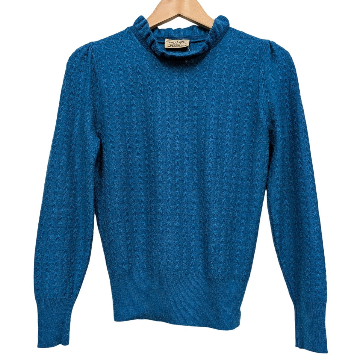 Vintage Blue Knit Sweater With Ruffle Collar