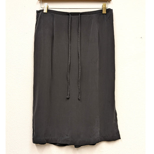 90s Valerie Stevens Black Silk Lycra Midi Skirt