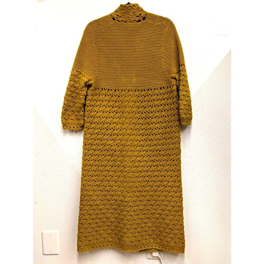 Vintage Hand-Crocheted Mustard Long Cardigan