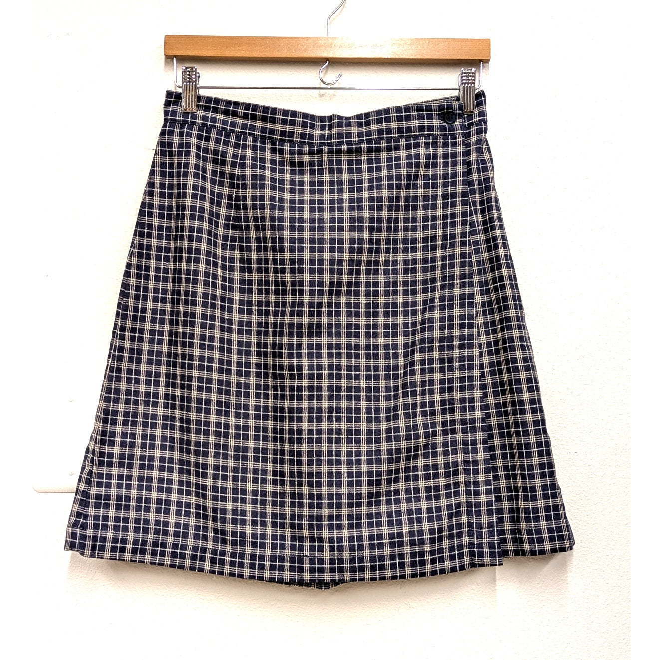 Vtg Savannah Blue Plaid Linen Blend Skort